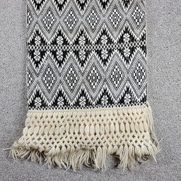 VINTAGE Mexican Rebozo 85" Black White Handmade Shawl Wrap Scarf RARE 60s 70S - Picture 12 of 16
